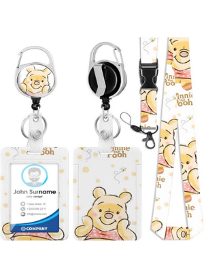 Disney 3-in-1 Disney Blue and White Winnie the Pooh Logo Plastic ID Holder with Lanyard, Retractable ID Roller, Keychain and Extension Chain - Suitable for workers, students, bus drivers, doctors, nurses, etc. - Image 4